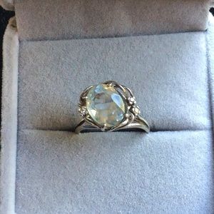 VTG Sterling Silver aquamarine and Diamond ring